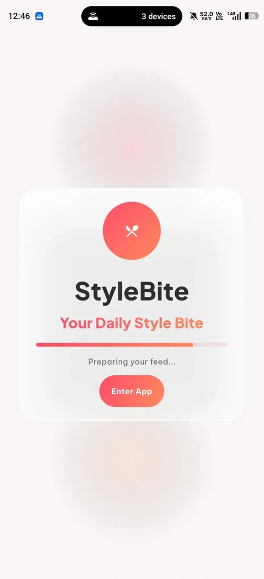 StyleBite splash screen: Your Daily Style Bite, preparing your feed