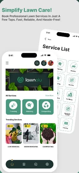 LawnOlu home with service categories and trending lawn services