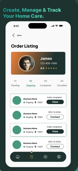 LawnOlu provider order listing with ongoing and completed jobs