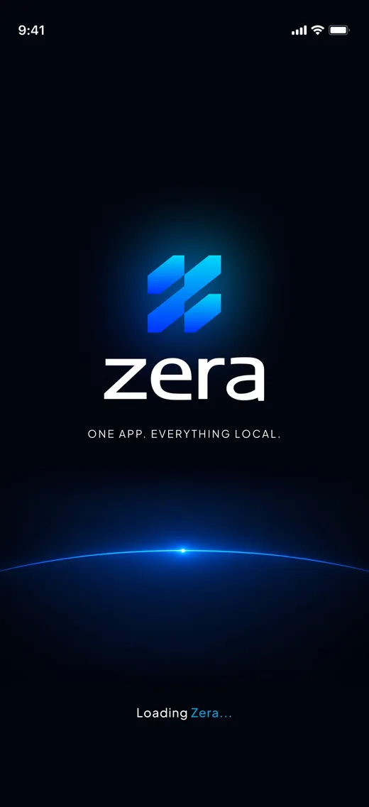 Zera splash screen with the tagline One app. Everything local.